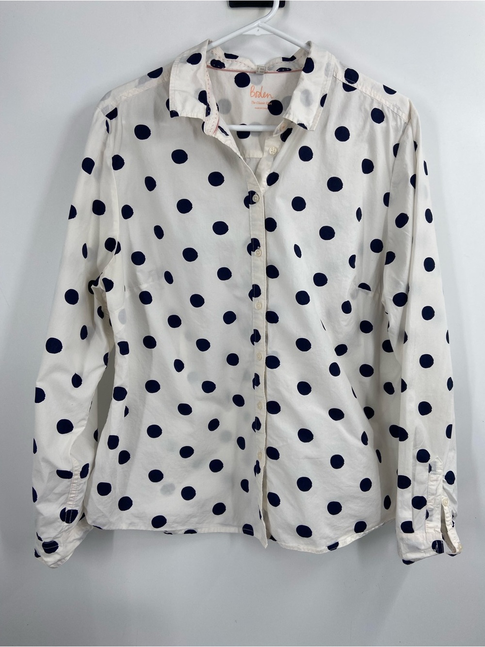 Boden The Classic Shirt Polka Dot White Blue Size 16